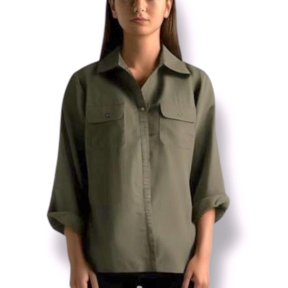 STUDIO Works Blouse Black Long Hitch Sleeved Chest Flap Pocketed Size M